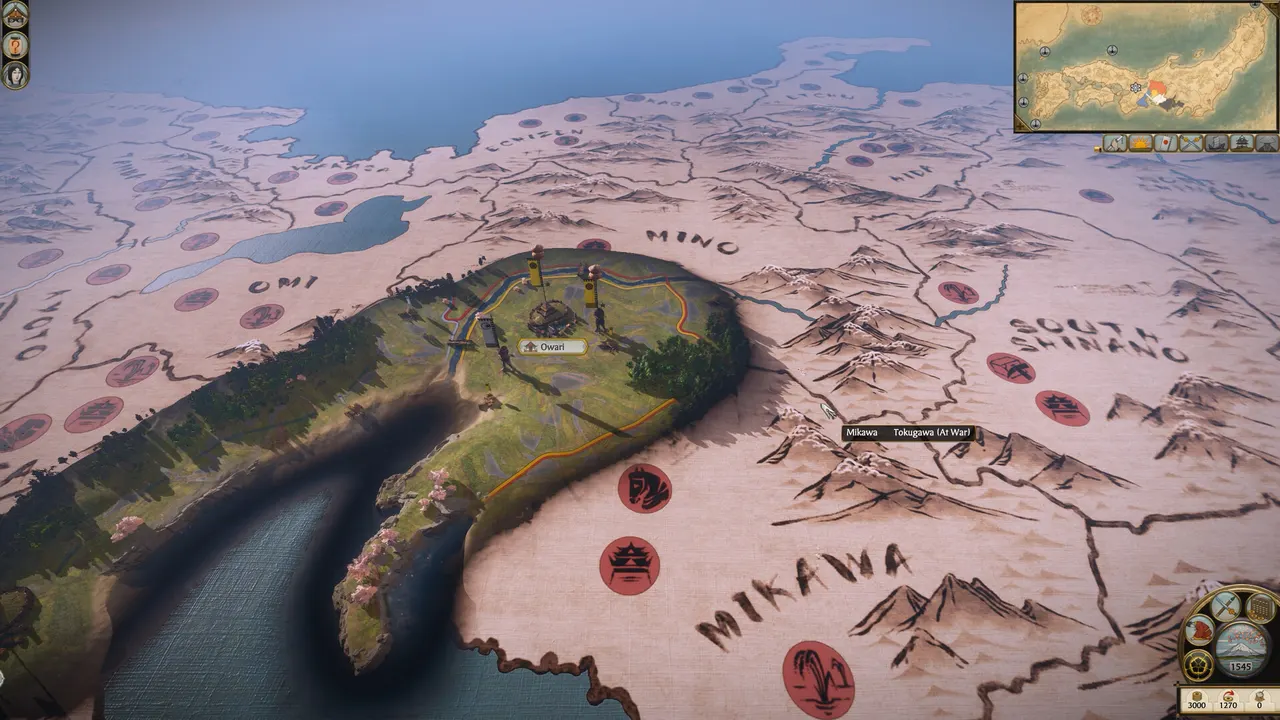 Updated parchment-style campaign map of Japan in Total War: SHOGUN 2 Complete Edition